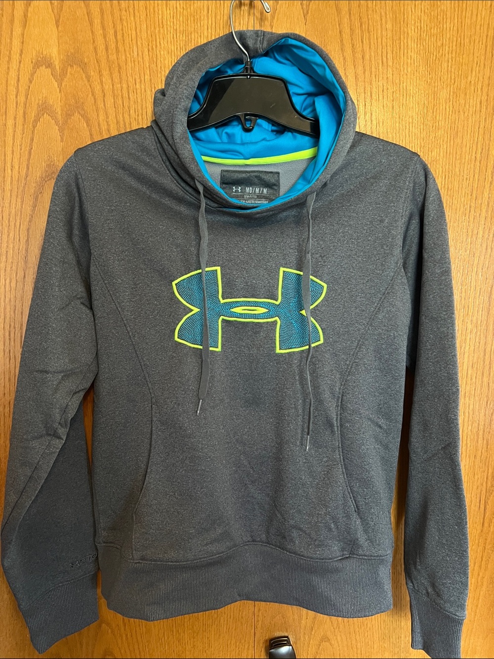Under Armour Women’s Charcoal Gray Pullover Hoodie with Blue Lined Hood